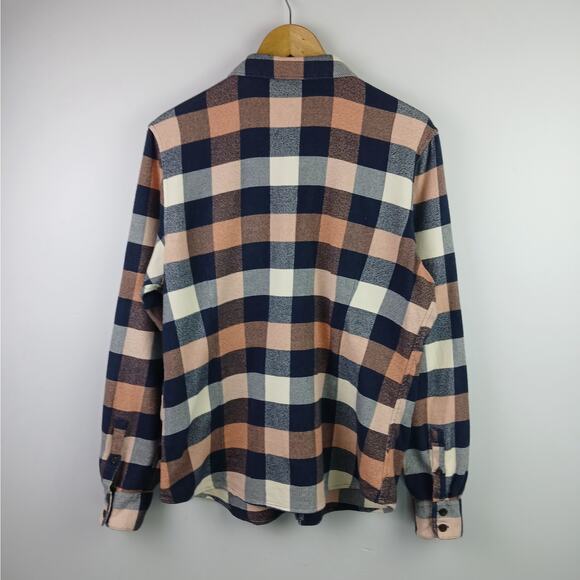 Patagonia Women's SZ L Women's Fjord Flannel Shirt Navy Peach Buffalo Check - Picture 4 of 5